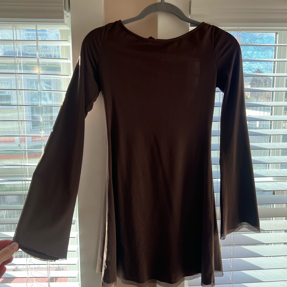 LUKEA LONG SLEEVE MINI DRESS BROWN - Princess Polly